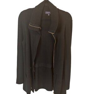 Jones New York Black Ribbed Zip-Front Cardigan